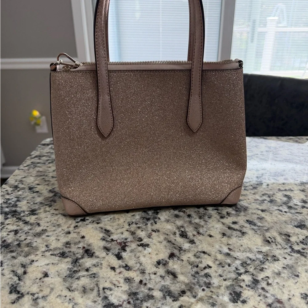 KATE SPADE Small Shimmy Glitter Convertible Crossbody Satchel in Rose Gold - Picture 4 of 6